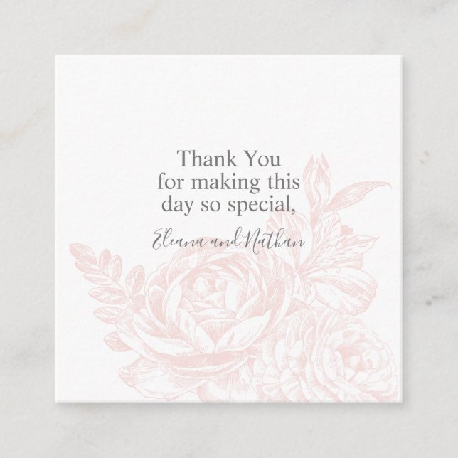 Elegant Soft Pink White Floral Wedding Thank You Enclosure Card (Front)