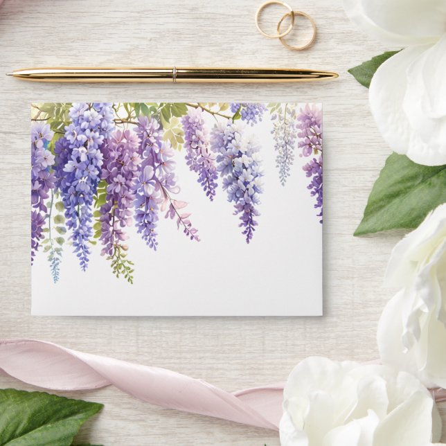 Elegant soft purple blue watercolor wisteria envelope (Wedding)