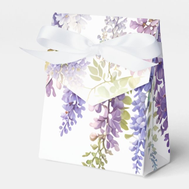 Elegant soft purple blue watercolor wisteria favour box (Front Side)