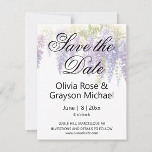 Elegant soft purple blue watercolor wisteria save the date
