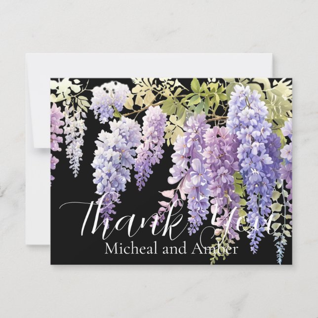 Elegant soft purple blue watercolor wisteria thank you card (Front)