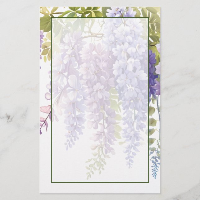 Elegant soft purple  watercolor floral wisteria stationery (Front)
