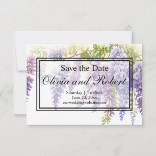 Elegant soft purple watercolor wisteria floral save the date
