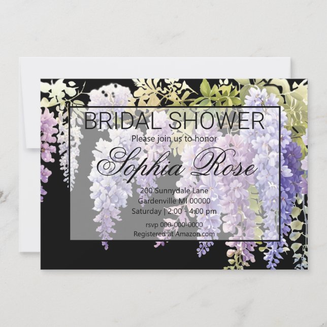Elegant soft purple watercolor wisteria wedding invitation (Front)