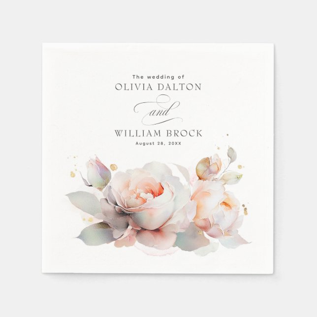 Elegant Soft Rose Flowers Botanical Wedding Napkin (Front)