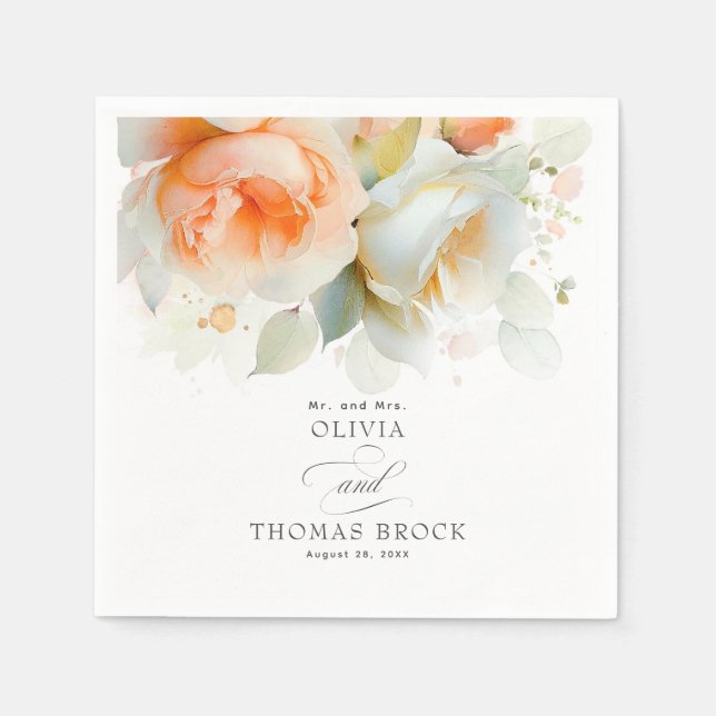 Elegant Soft Rose Flowers Botanical Wedding Napkin (Front)