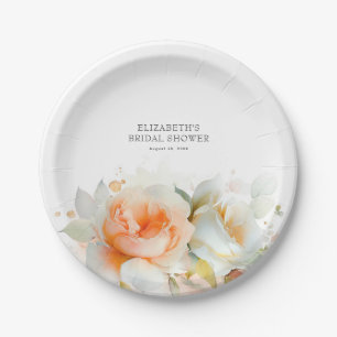 Elegant Soft Rose Flowers Modern Botanical  Paper Plate