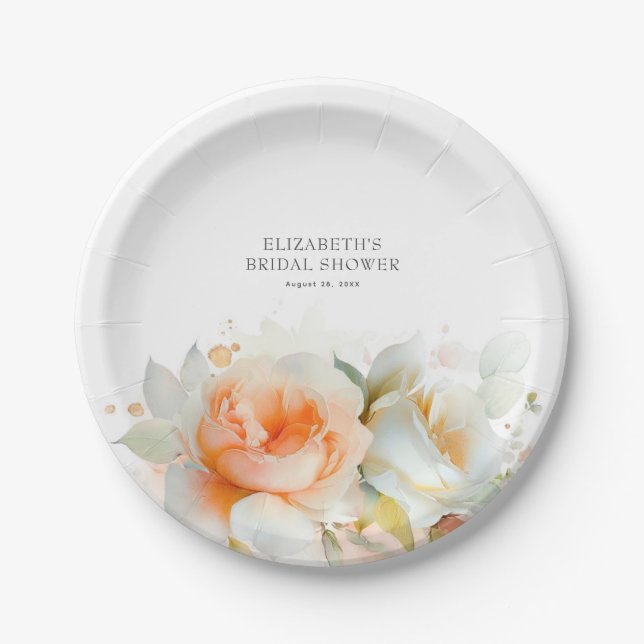 Elegant Soft Rose Flowers Modern Botanical  Paper Plate (Front)