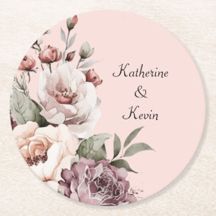 Elegant Soft Rose Maroon Floral Design  Round Paper Coaster