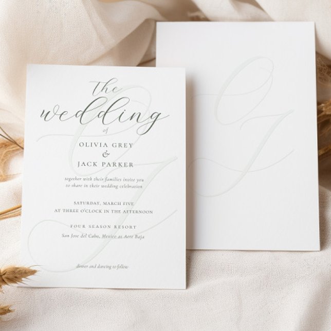 Elegant Soft Sage Green Calligraphy Wedding Invitation (Creator Uploaded)