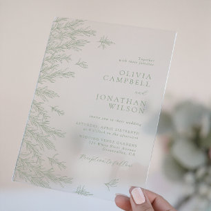 Elegant Soft Sage Green Leaves Botanical Wedding Acrylic Invitations