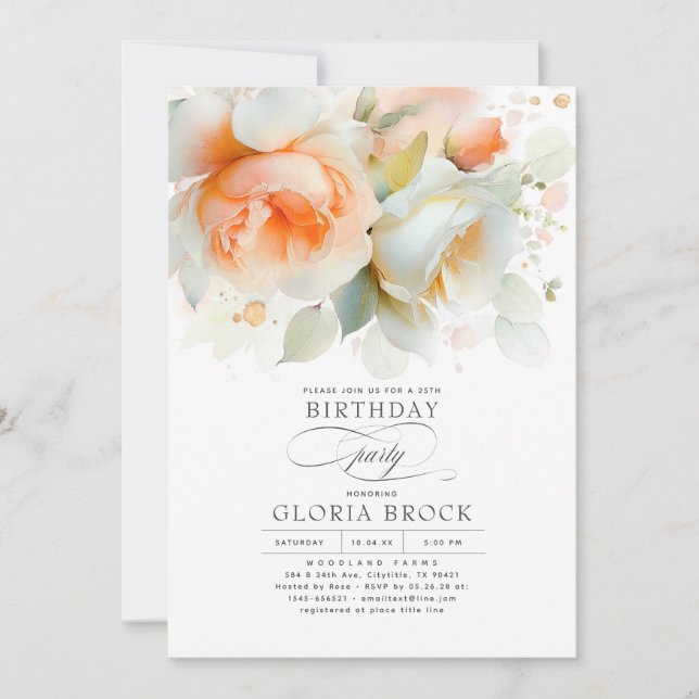 Elegant Soft Terracotta Floral Boho Birthday Party Invitation (Front)