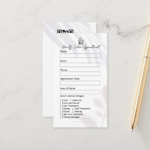 Elegant Soft White Beauty Services Salon spa Appointment Card