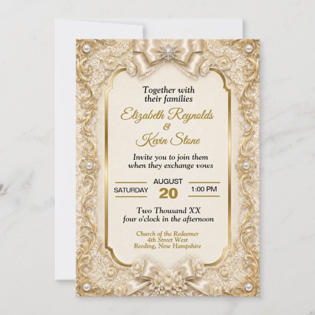 Elegant Soft White Lace Wedding Invitation (Front)