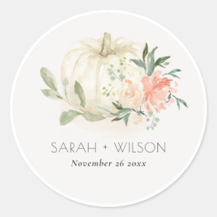 Elegant Soft White Pumpkin Blush Floral Wedding Cl Classic Round Sticker