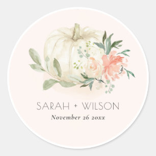 Elegant Soft White Pumpkin Blush Floral Wedding Classic Round Sticker