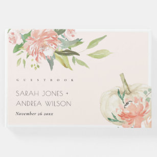 Elegant Soft White Pumpkin Blush Floral Wedding Gu Guest Book