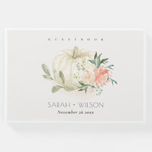 Elegant Soft White Pumpkin Blush Floral Wedding Guest Book