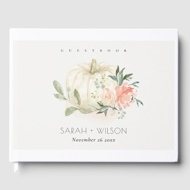 Elegant Soft White Pumpkin Blush Floral Wedding Guest Book (Front)