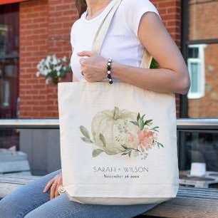 Elegant Soft White Pumpkin Blush Floral Wedding Tote Bag