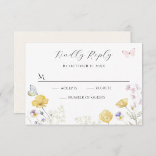 Elegant soft wild floral butterfly RSVP card