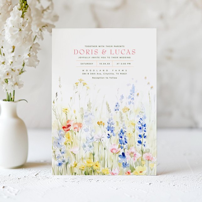 Elegant Soft Wildflowers Nature Garden Wedding Invitation (Elegant Romantic Wildflowers Wedding Invitation)
