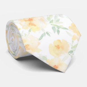 Elegant soft yellow orange watercolor floral tie