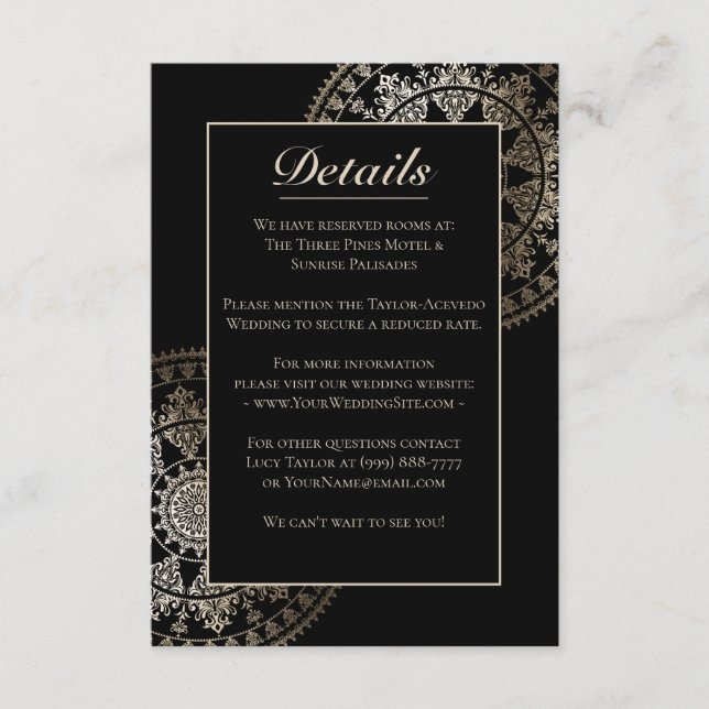 Elegant Solar Mandala Wedding Details Card Gold (Front)
