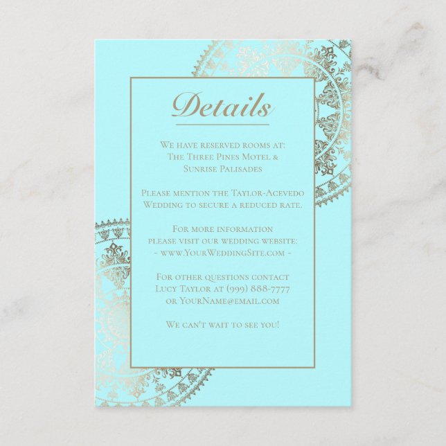 Elegant Solar Mandala Wedding Details Card Gold (Front)
