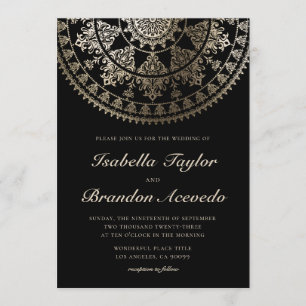 Elegant Solar Mandala Wedding Invitations Gold