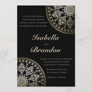 Elegant Solar Mandala Wedding Invitations Gold