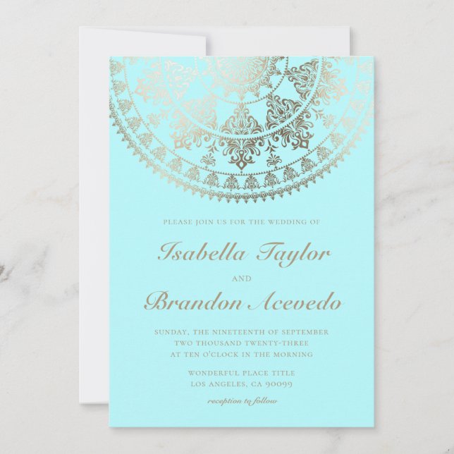 Elegant Solar Mandala Wedding Invitations Gold (Front)