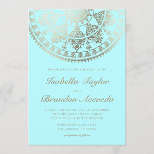 Elegant Solar Mandala Wedding Invitations Gold