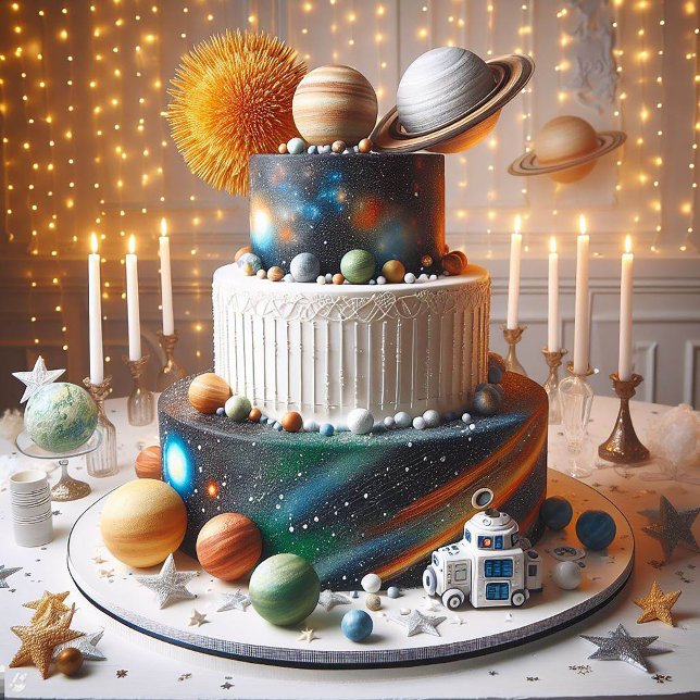 ELEGANT SOLAR SYSTEM THEME  KIDS BIRTHDAY CAKE CARD (Creator Uploaded)