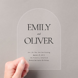Elegant Solid Black Arch Shaped Wedding Acrylic Invitations