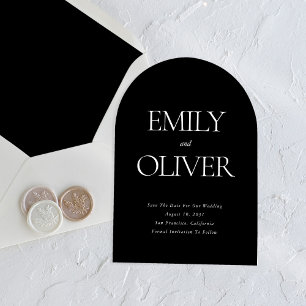 Elegant Solid Black Arch Shaped Wedding Acrylic Invitations