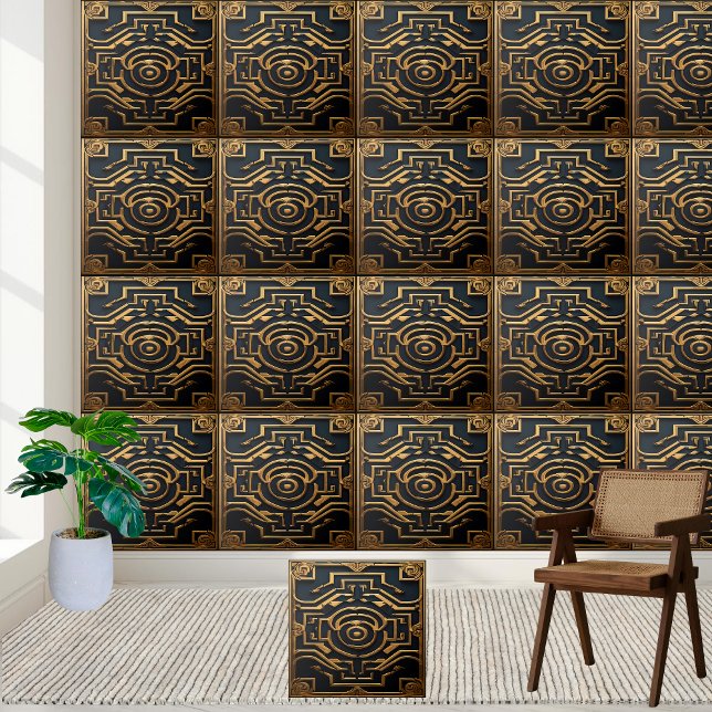 Elegant Solid Black Gold Greek Decorative Tile (Creator Uploaded)