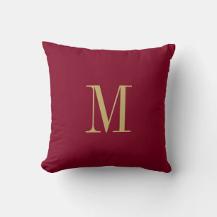 Elegant Solid Burgundy with Gold Monogram Cushion
