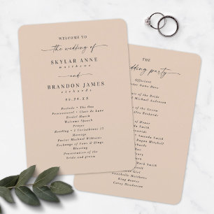 Elegant Solid Champagne Wedding Ceremony Program Programme