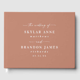Elegant Solid Colour Clay Orange Terracotta Weddin Guest Book