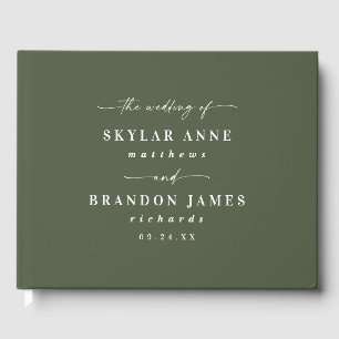 Elegant Solid Colour Dark Monstera Green Wedding Guest Book