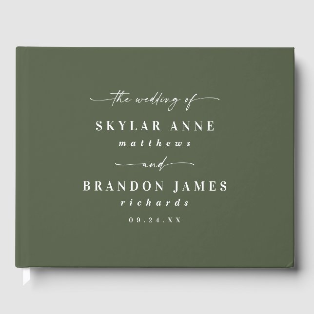 Elegant Solid Colour Dark Monstera Green Wedding Guest Book (Front)