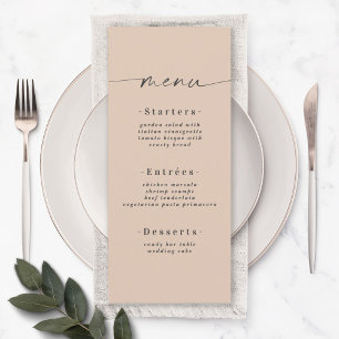 Elegant Solid Colour Dusty Champagne Gold Wedding Menu