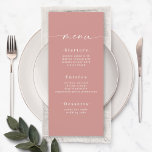Elegant Solid Colour Dusty Rose Pink Wedding Menu<br><div class="desc">Elegant Solid Colour Dusty Rose Pink Wedding Menu. This modern chic Menu Card is simple classic and elegant with a plain solid colour background and a pretty signature script calligraphy font with tails. Shown in the new Colorway. With a pretty monogram on the back side. Available in several colour options,...</div>