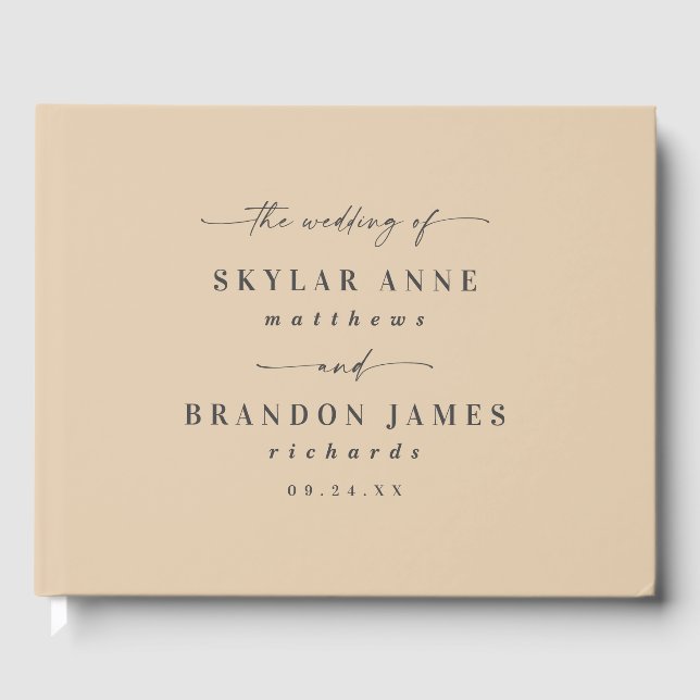 Elegant Solid Colour Dusty Yellow Gold Wedding Guest Book (Front)