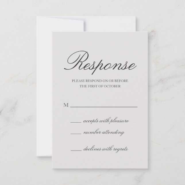 Elegant Solid Colour Grey Wedding RSVP Card (Front)