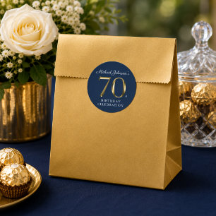 Elegant Solid Gold Navy Blue 70th Birthday Classic Round Sticker