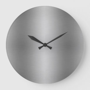 Elegant Solid Metallic Silver Gray Large Clock