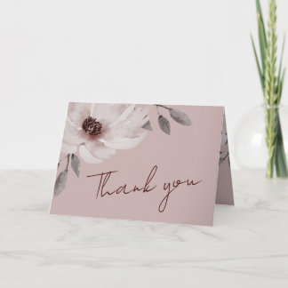 Elegant Solid Pink Watercolor Floral Wedding Photo Thank You Card