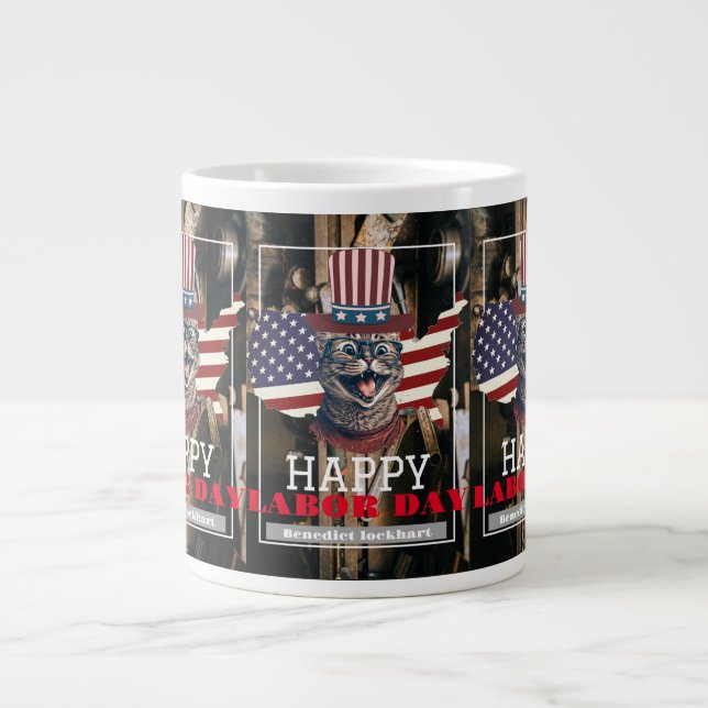 Elegant Solidarity worker Labour Day with USA flag Large Coffee Mug (Front)